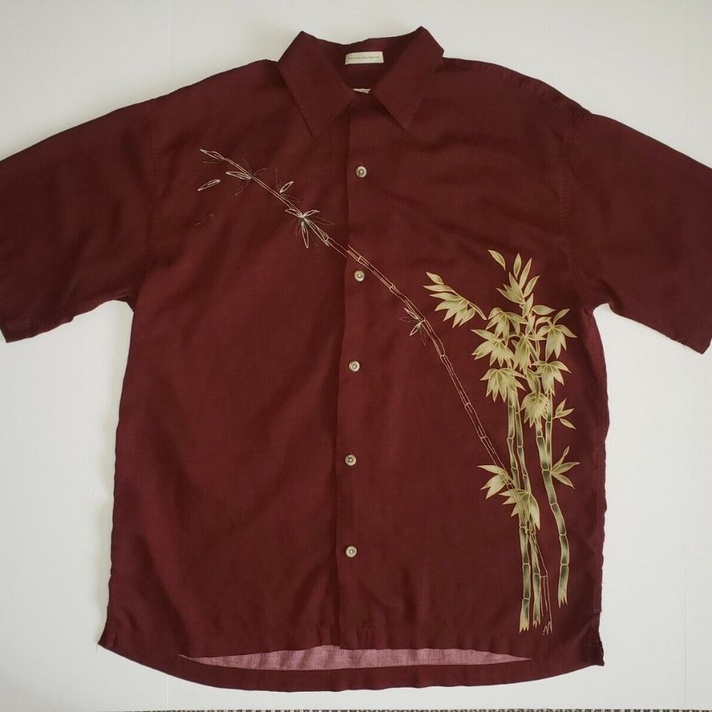 Hilo Hattie Medium Mens Hawaiian Original Bamboo Floral Button Down Shirt Maroon